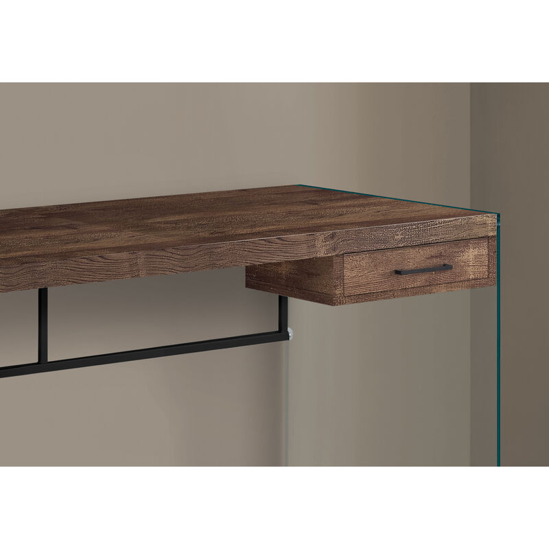 Monarch Specialties I 7444 Computer Desk, Home Office, Laptop, Storage Drawers, 48"L, Work, Tempered Glass, Laminate, Brown, Clear, Contemporary, Modern