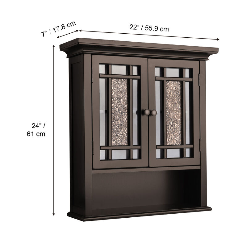 Teamson Home Windsor Removable Wooden Wall Cabinet with Glass Mosaic Doors- Dark Espresso