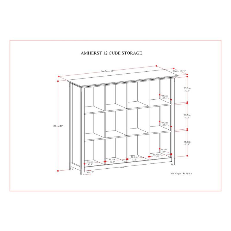 Simpli Home Amherst Solid Wood 12 Cube Storage Bookcase In Hickory Brown