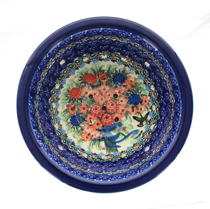 Blue Rose Polish Pottery Mardi Gras Berry Bowl & Plate
