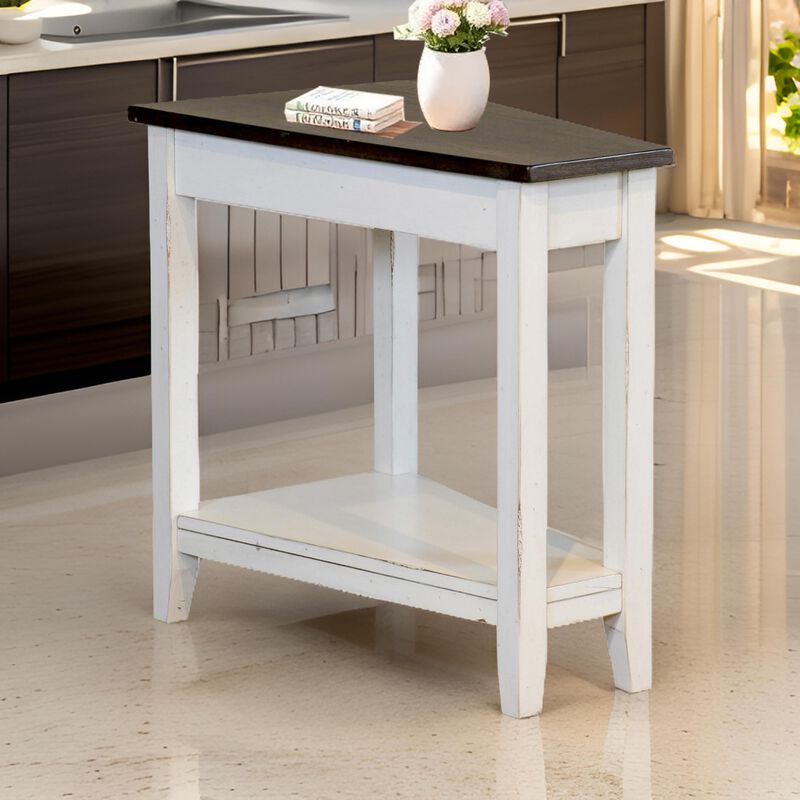 Orso Chairside Table, Shelf, 24 Inch Angled Brown Top, White Mahogany - Benzara