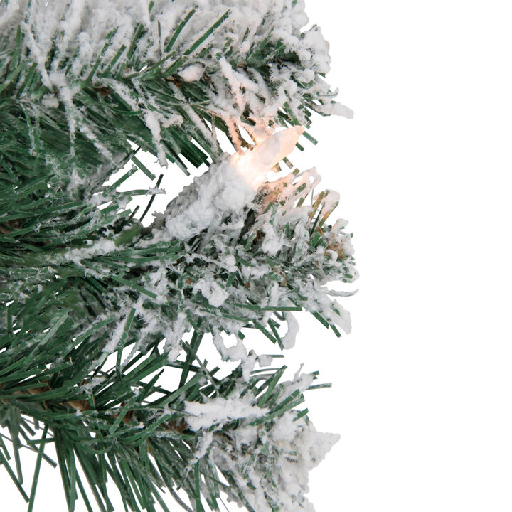 Pre-Lit Flocked Snow White Artificial Christmas Wreath  24-Inch  Clear Lights