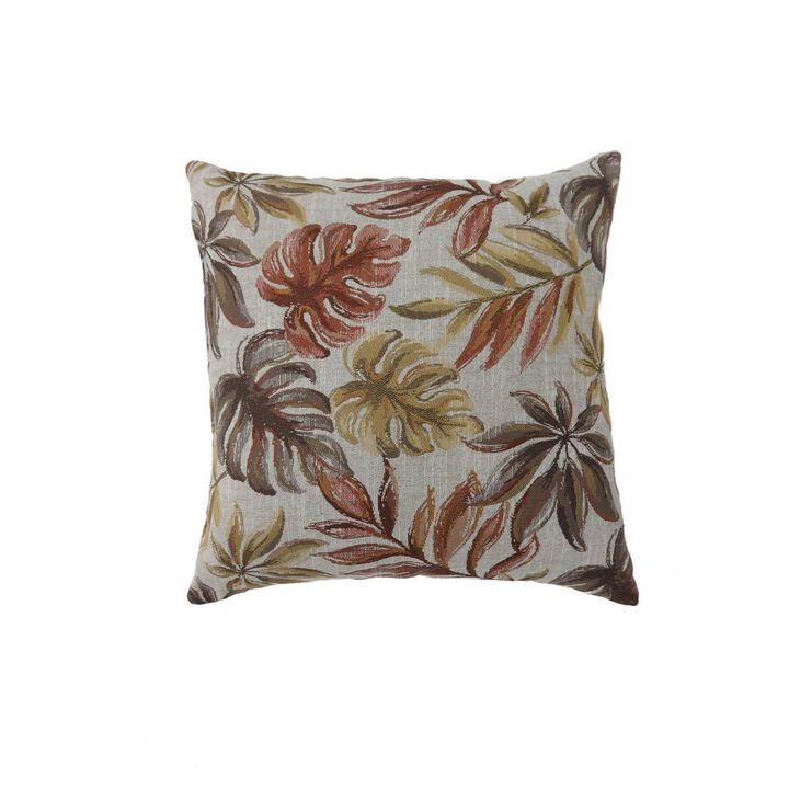 Contemporary Style Leaf Designed Set of 2 Throw Pillows, Red-Benzara