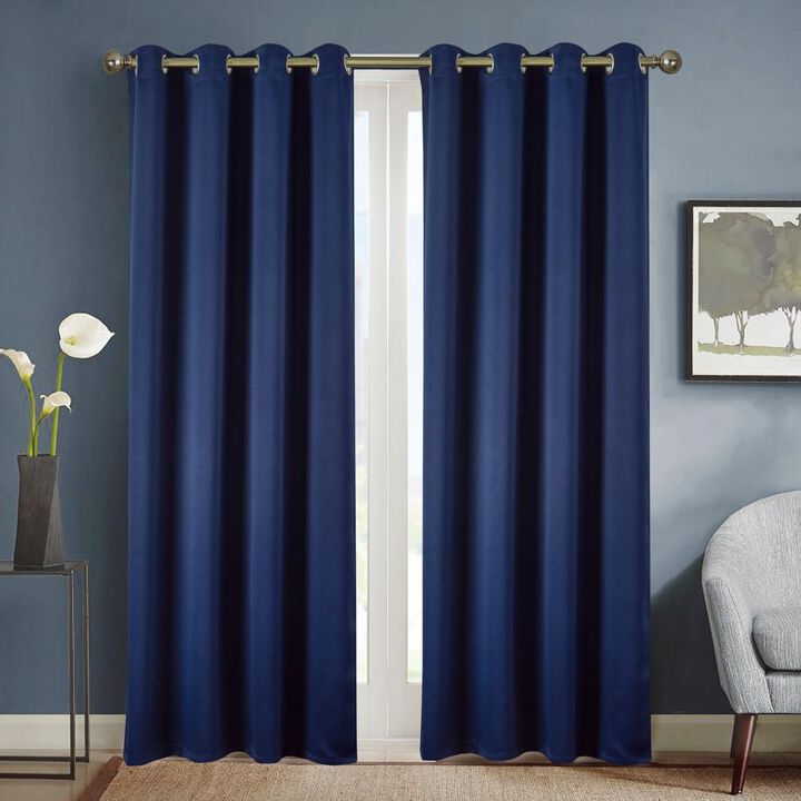 Olivia Gray Anchorage Blackout Single Grommet Curtain Panel Pair - 54x63", Navy Blue