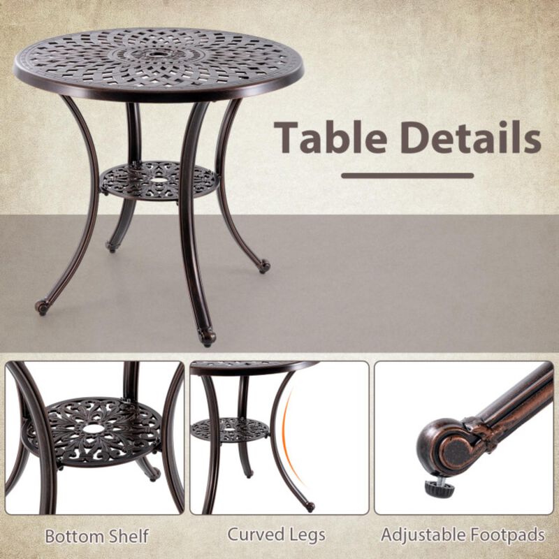 Hivvago Patio Cast Aluminum Table 31 Inch Diameter Round Table with Umbrella Hole