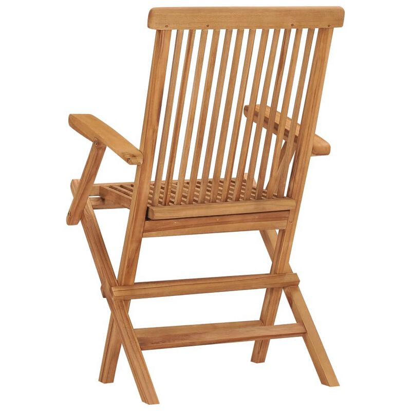 Folding Outdoor Chair Set of 2, Brown Solid Teak Wood, Slatted Back - Benzara