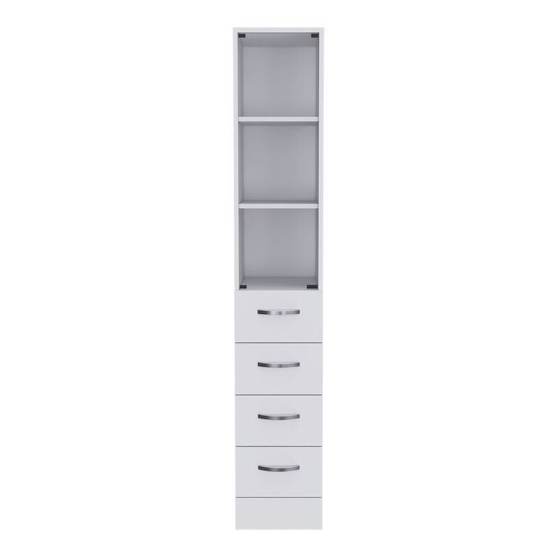 DEPOT E-SHOP Magna Linen Cabinet, Three Shelves, Four Drawers, White