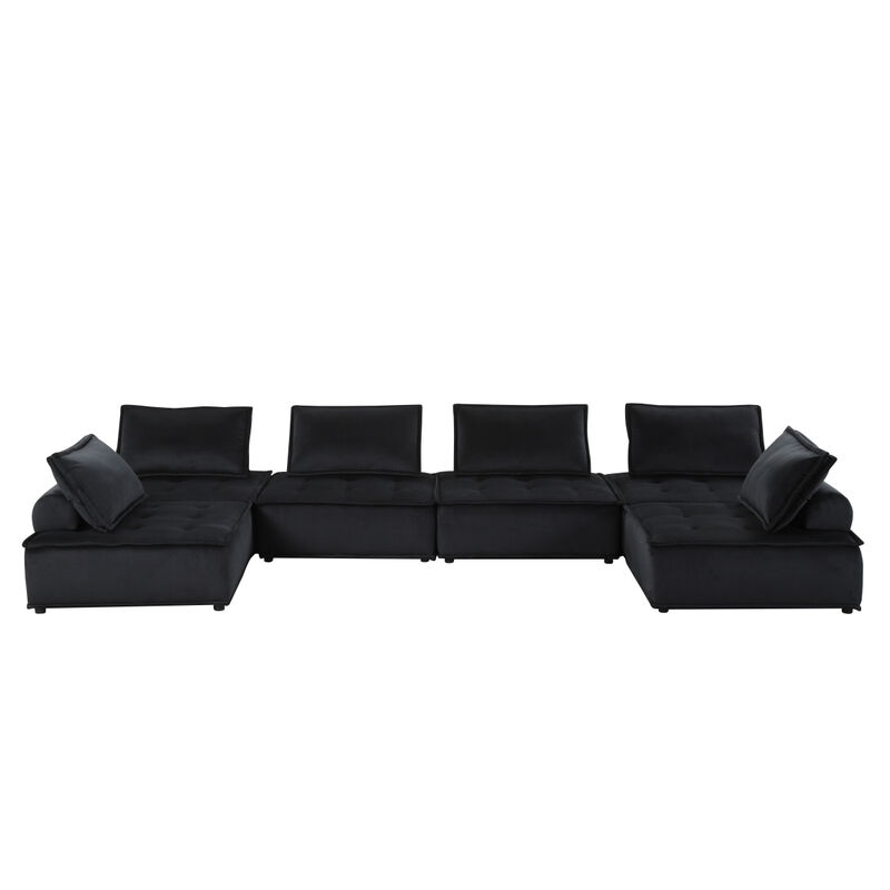 Anna Black Velvet 6 Seater U-Shape Modular Sectional Sofa