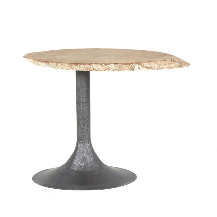 Lume Side End Table with Metal Trumpet Base, Gray Washed Live Edge Top - Benzara