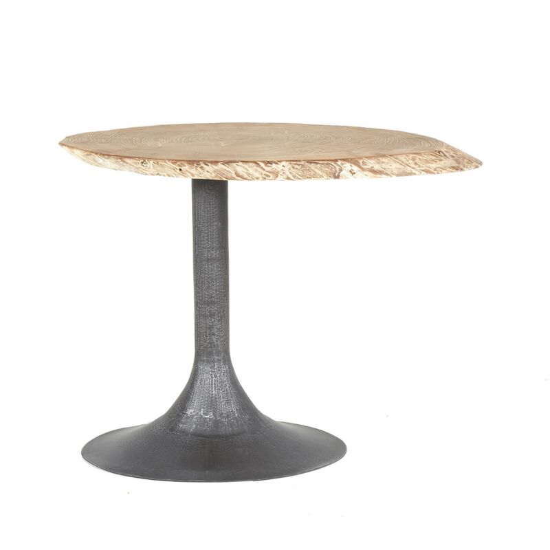 Lume Side End Table with Metal Trumpet Base, Gray Washed Live Edge Top - Benzara