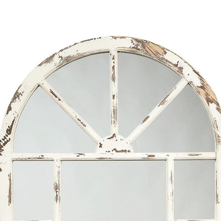 Wooden Window Pane Design Accent Mirror, Antique White-Benzara
