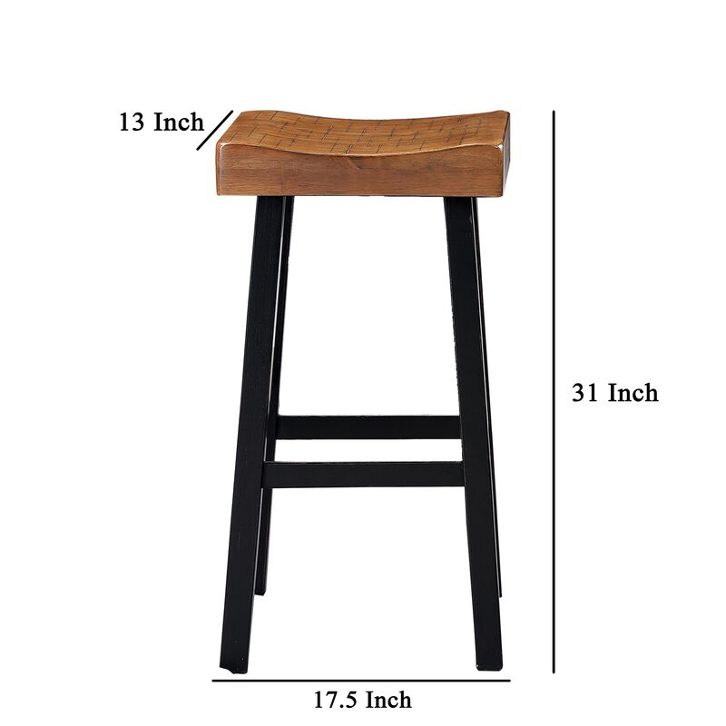 Bianca Barstool Set of 2, Light Brown Saddle Seat, Black Solid Wood