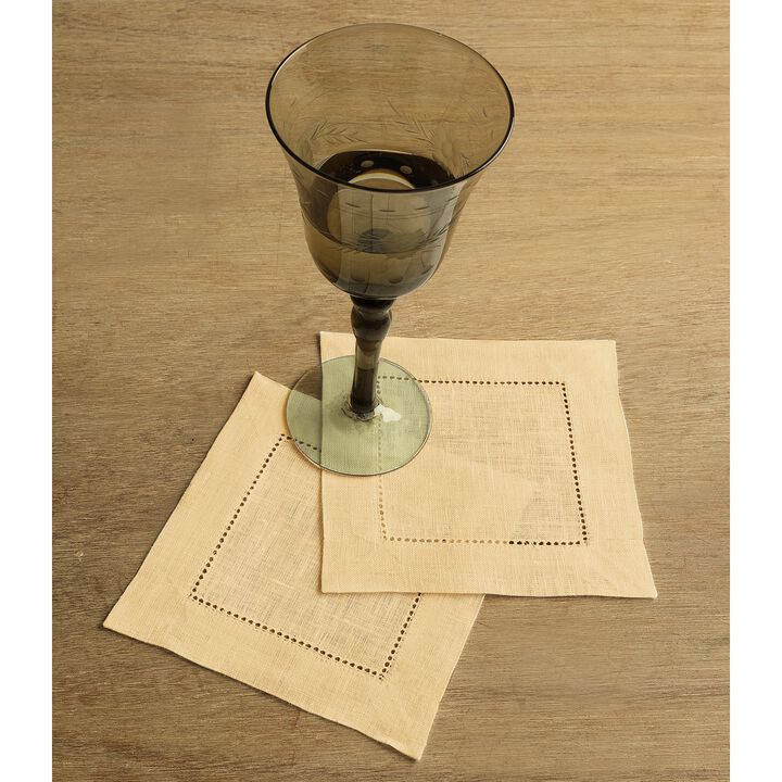 Solino Home 100% Pure Linen Cocktail Napkin 6 x 6 Inch Set of 12 | Classic Hemstitch