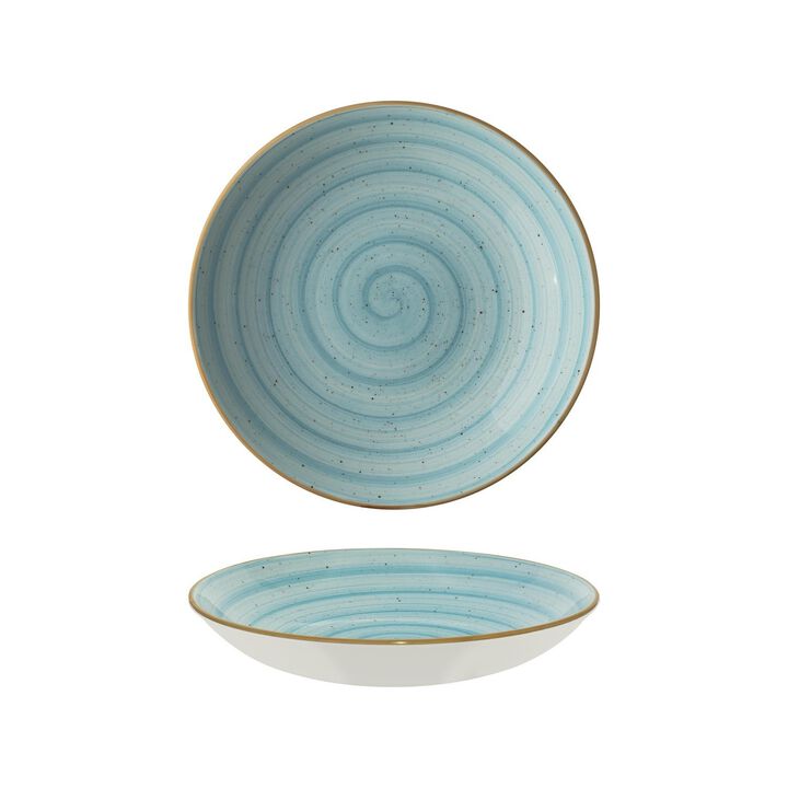 Aqua dia.11" h:2.5" 57 oz. Round Blue Porcelain Bowl (Set of 2)