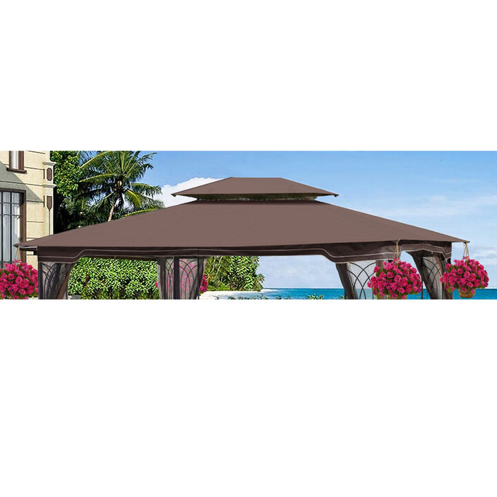 13 X 10FT Patio Double Roof Gazebo Replacement Canopy Top Fabric