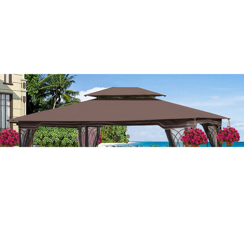 13 X 10FT Patio Double Roof Gazebo Replacement Canopy Top Fabric