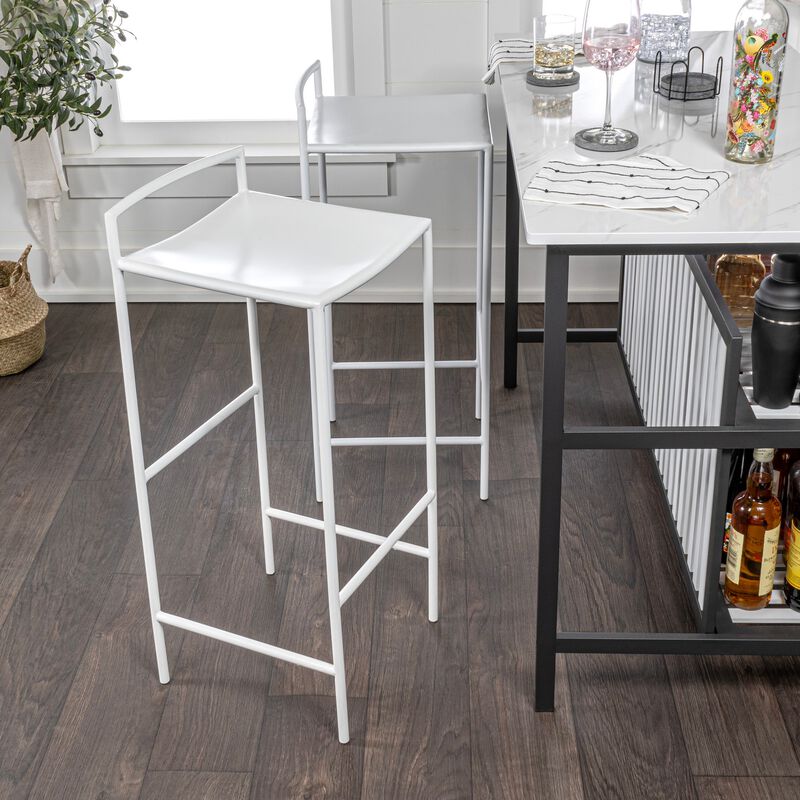 Svelte 30" Coastal Contemporary Iron Saddle-Seat Low-Back Bar Stool with Foot Rest