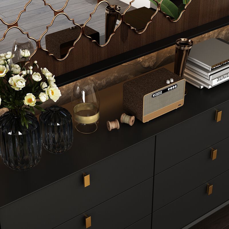 6-Drawer Black Wooden Chest of Drawers Dresser Modern Style Storage Cabinet (55.1 in. W x 31.1 in. H x 15.7 in. D)