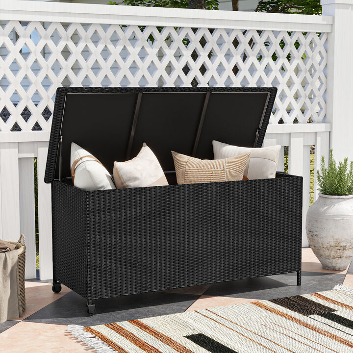 Indoor/Outdoor 85 Gallon Storage Container with Waterproof Liner and Universal Wheels for Easy Mobility