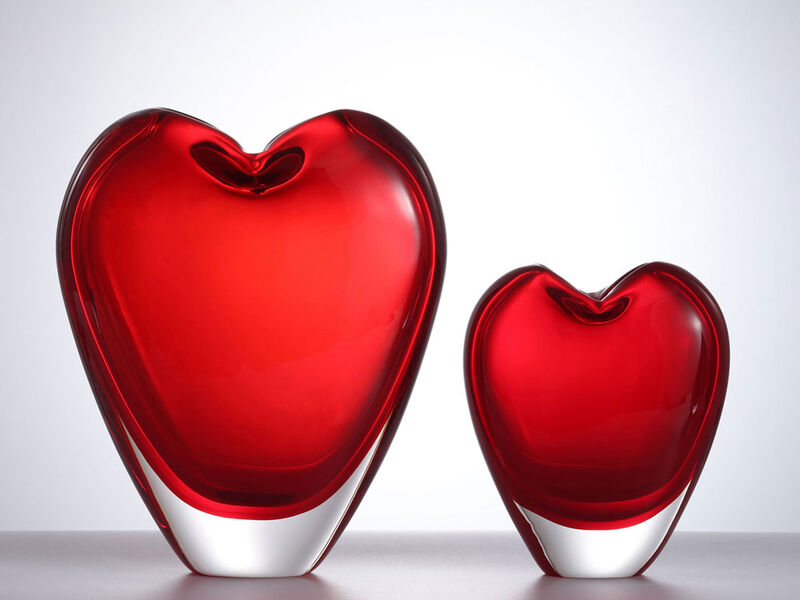 Hand Blown Red Love Heart Shaped Sommerso Art Glass Vase