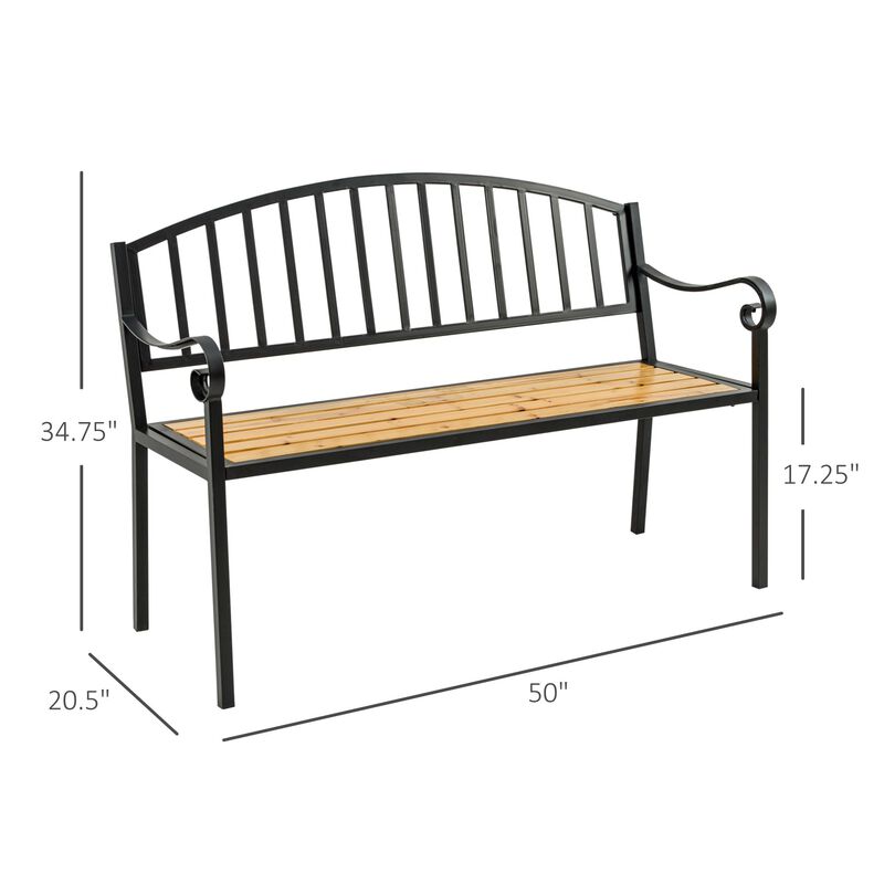 Garden Loveseat: 50" Bench with Antique Backrest and Wood Seat