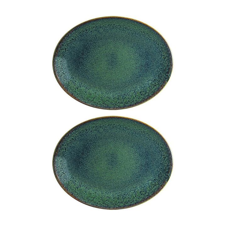 Mar 9.75" x 7.5" x h:1" Oval Blue Porcelain Platter (Set of 2)