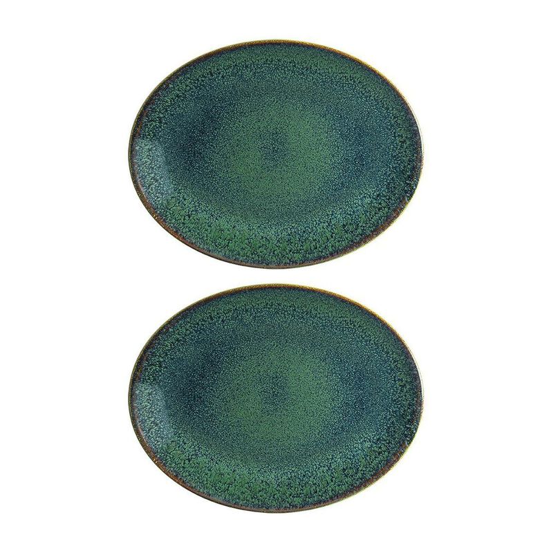 Mar 9.75" x 7.5" x h:1" Oval Blue Porcelain Platter (Set of 2)