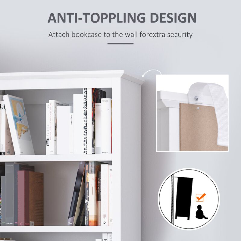 White Display Cabinet: Elegant Bookshelf with Open Shelves and Doors