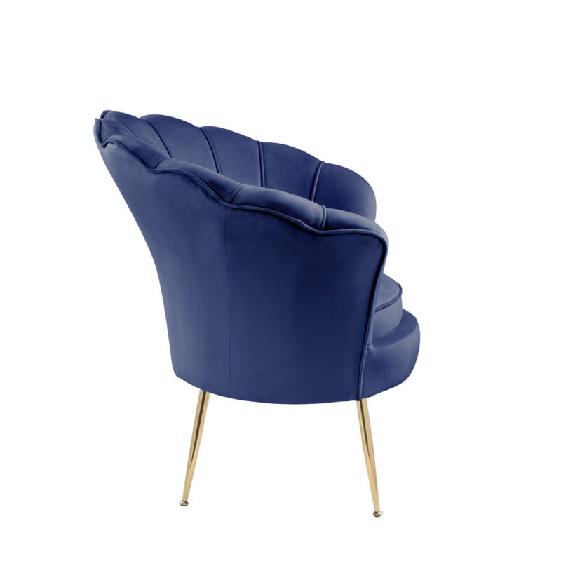 Angelina Blue Velvet Scalloped Back Barrel Accent Chair With Metal Legs