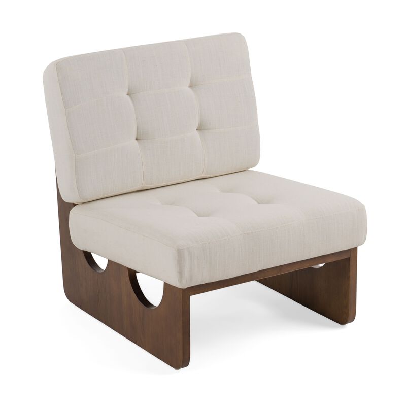27 Inch Accent Chair, Cushioned Tufted Back, Open Panel Frame, Beige, Brown - Benzara
