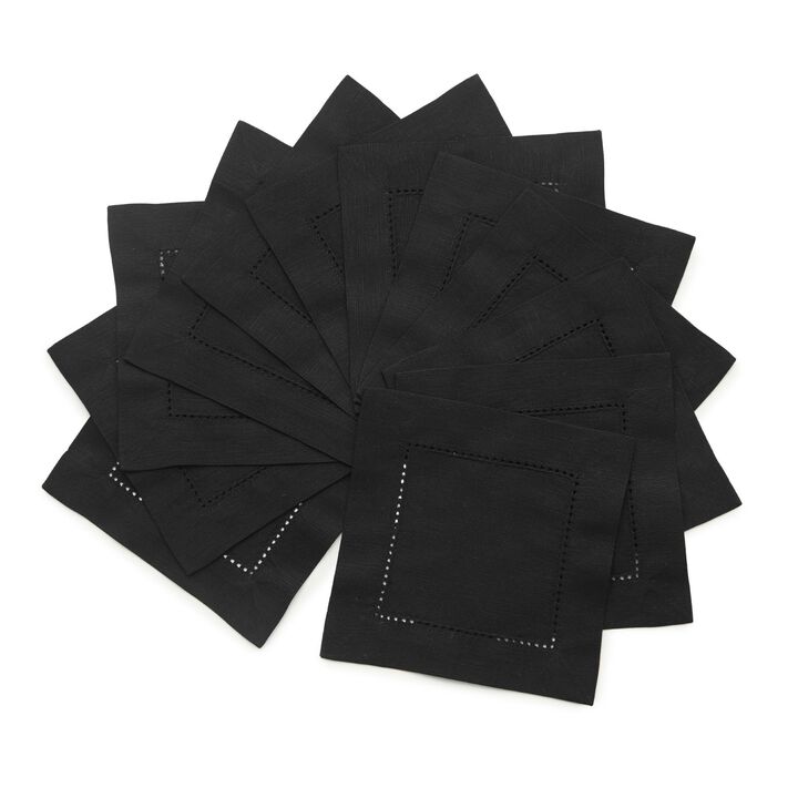 Solino Home Cotton Linen Hemsticth Cocktail Napkins Set of 12 - 6 x 6 Inch