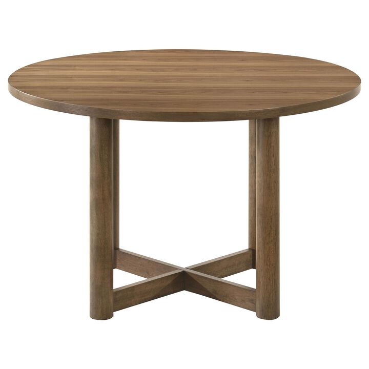 Billie Dining Table, Brown Wood Frame, Cross Legs, Round 46 Inch - Benzara
