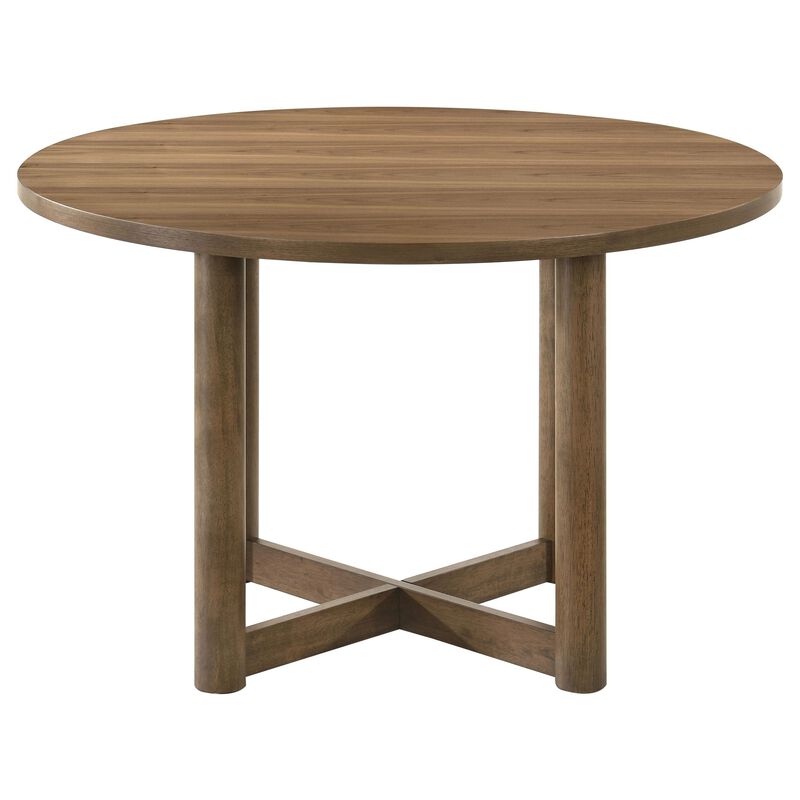 Billie Dining Table, Brown Wood Frame, Cross Legs, Round 46 Inch - Benzara