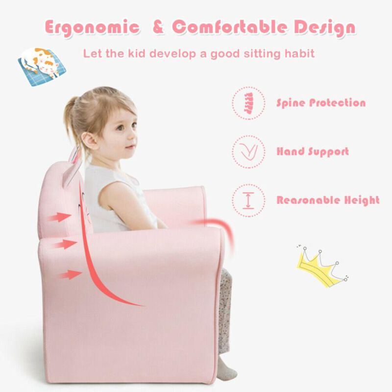 Hivvago Kids Upholstered Cat Armrest Couch Sofa with Linen Fabric