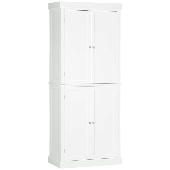 White Kitchen Cabinet: 72" Tall Pantry with 4 Doors & Shelves