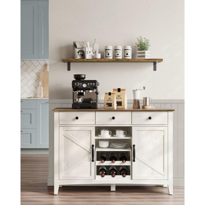 Farmhouse Buffet Cabinet with Wine Rack Stone Gray