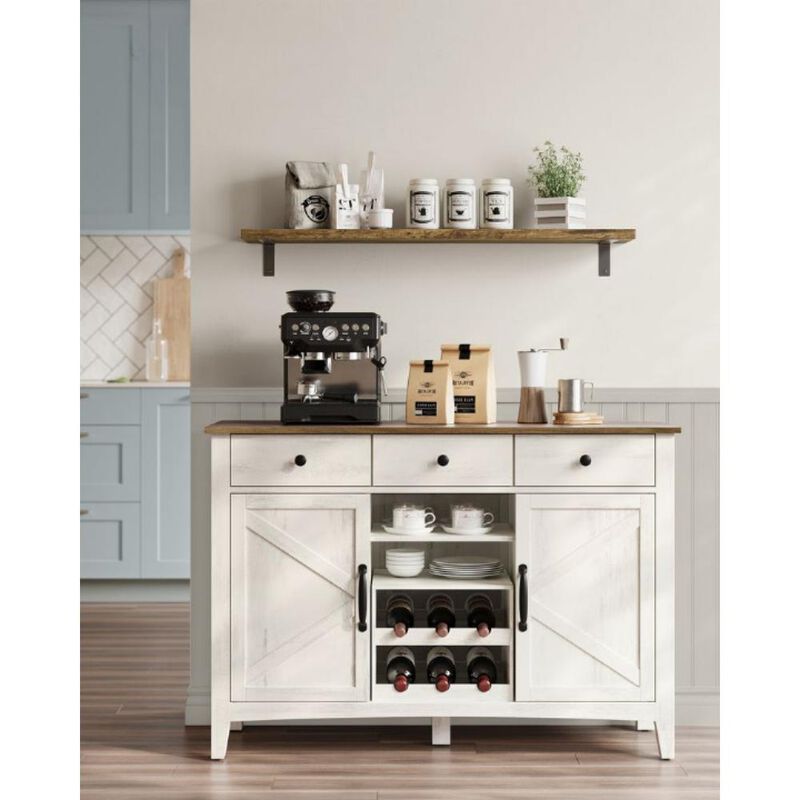 Farmhouse Buffet Cabinet with Wine Rack Stone Gray