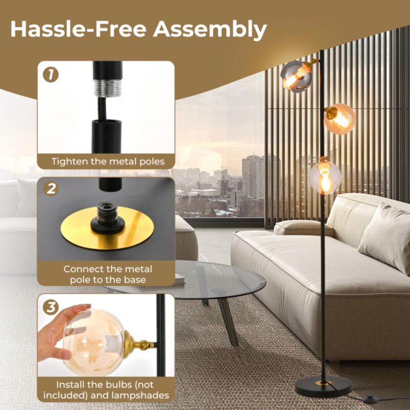 Hivvago Mid Century Floor Lamp with 3 Glass Globe Lampshades and Weighted Base