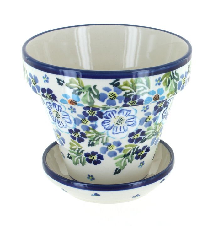 Blue Rose Polish Pottery Evergreen Small Flower Pot