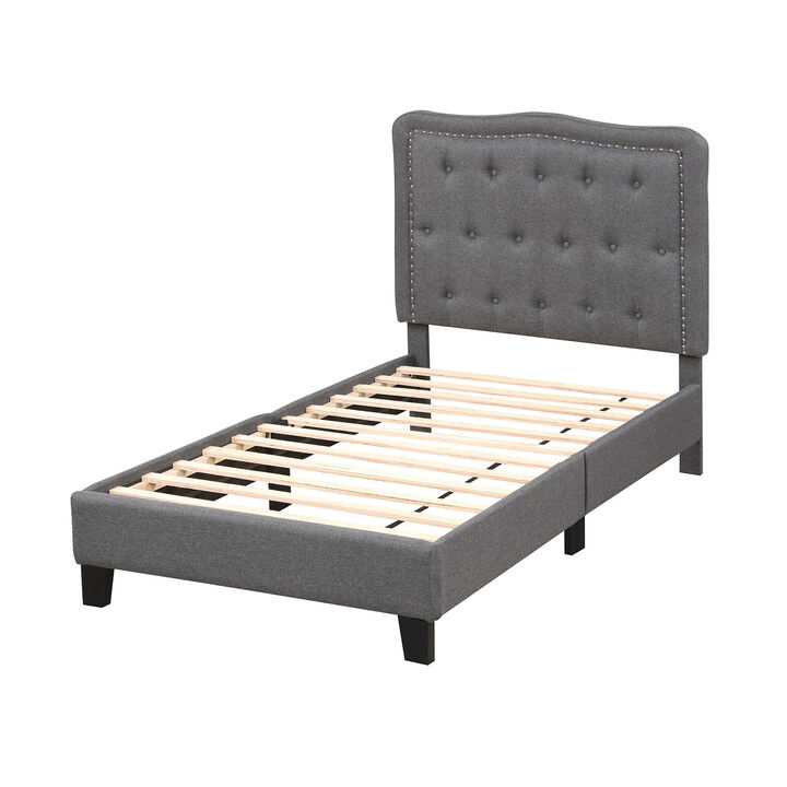 Bed Frame with  Tall Button Tufted Headboard