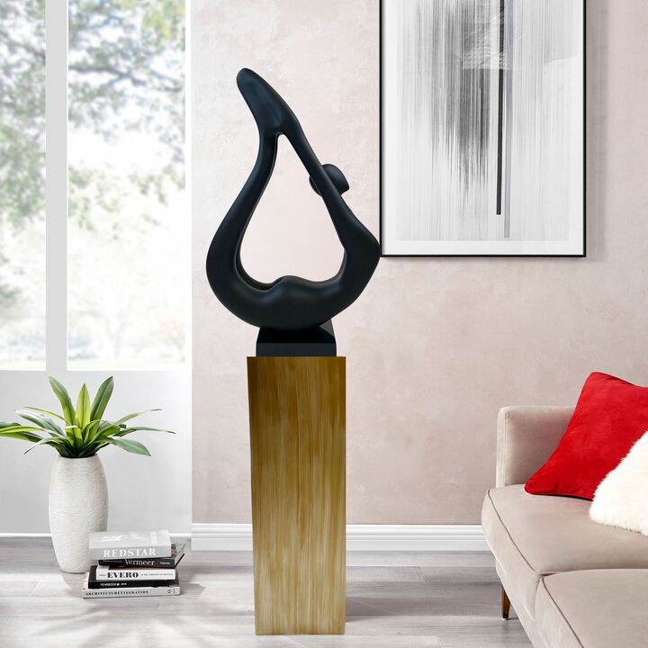 Yoga Floor Sculpture Black with Bronze Resin Handmade 59" Tall