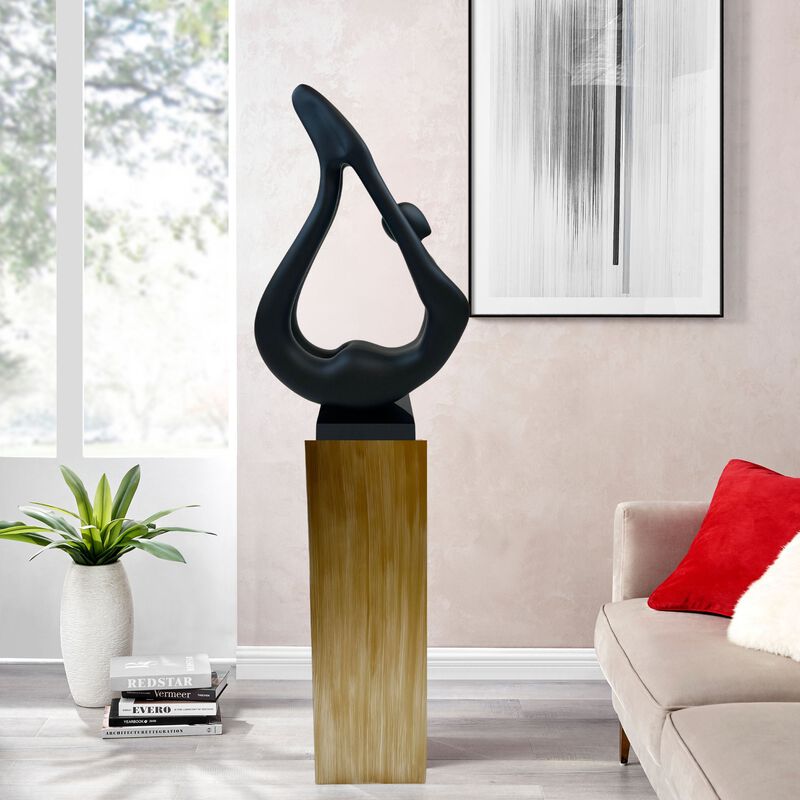 Yoga Floor Sculpture Black with Bronze Resin Handmade 59" Tall