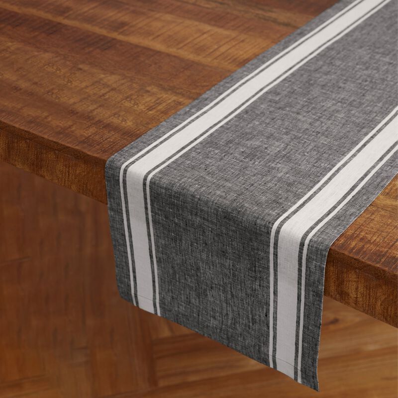 Solino Home 100% Pure Linen Table Runner | Farmhouse Stripe