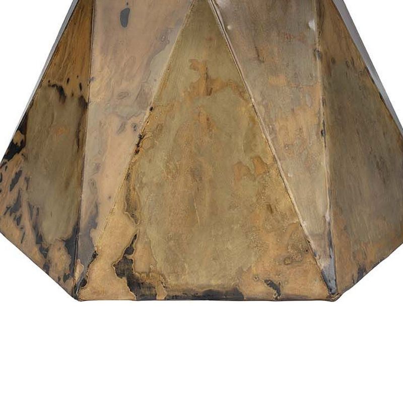 19 Inch Modern Side End Table, Hourglass Shape, Iron Patina Finish, Gold-Benzara