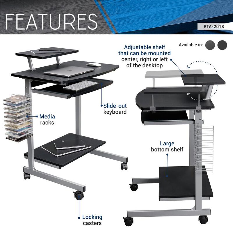 Techni Mobili Compact Computer Cart With Storage . Color: Graphite