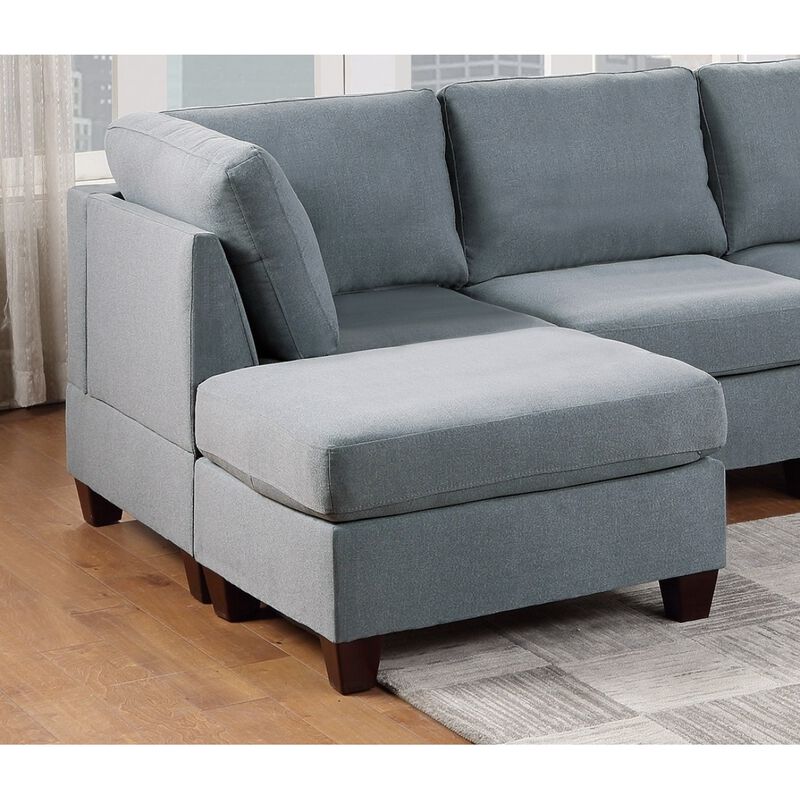 Living Room Furniture Cocktail Ottoman Linen Like Fabric 1 Piece Plush Ottoman Wooden Legs