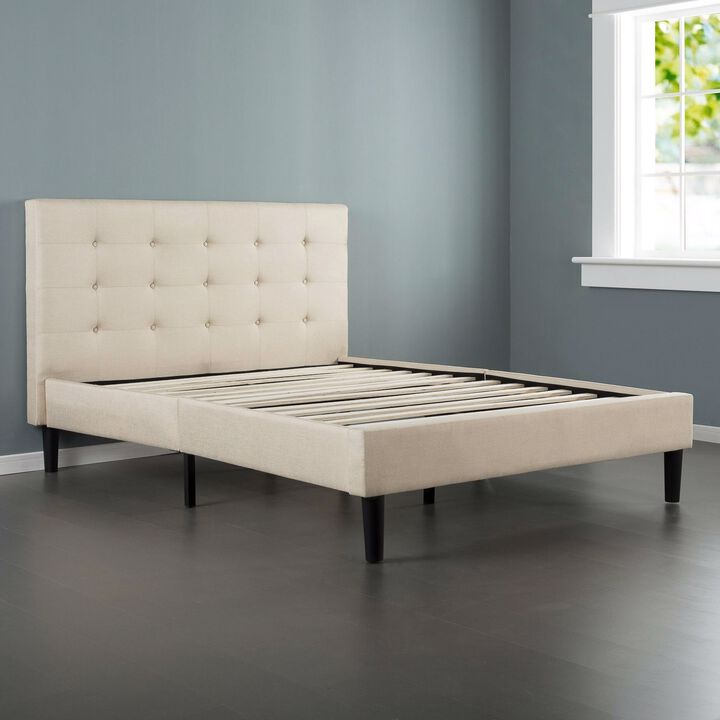 Platform Bed Frame with Button Tufted Upholstered Headboard