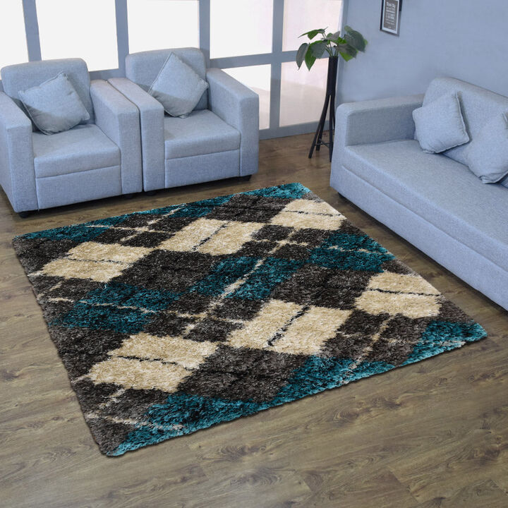 RUGSOTIC CARPETS HAND TUFTED SHAG POLYESTER ECO-FRIENDLY AREA RUGS  - 6'x6', Square, Multicolor, Geometric Modern Design, High Pile Thick Handmade Anti Skid Rugs for Living Room, Bed Room K00015