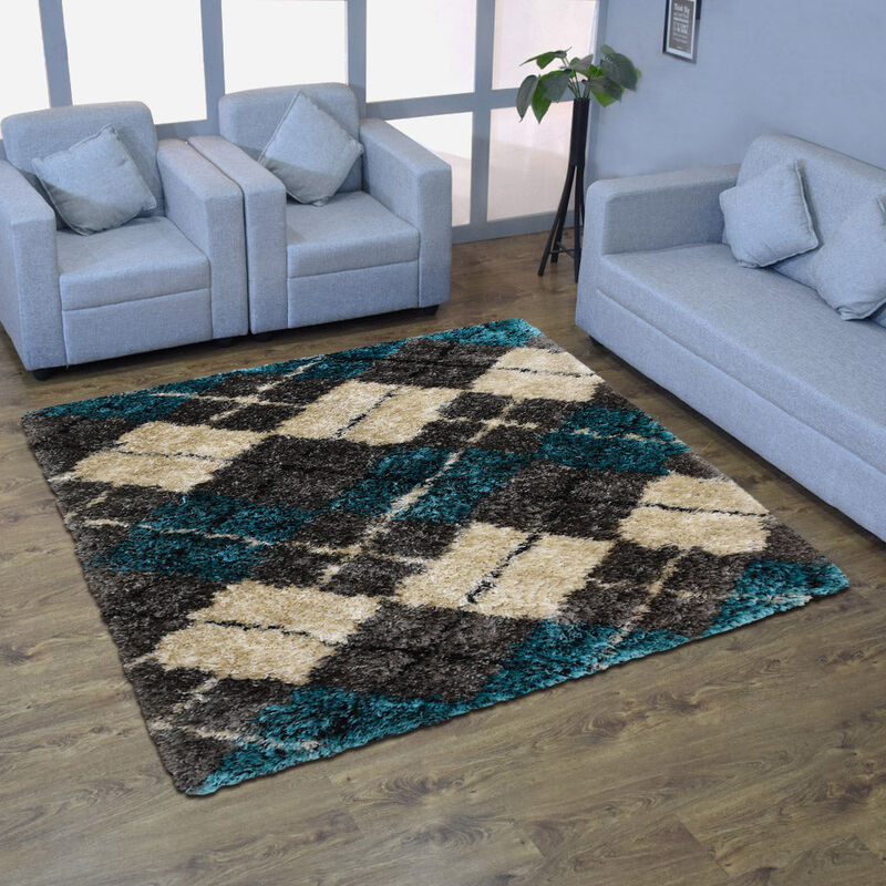 RUGSOTIC CARPETS HAND TUFTED SHAG POLYESTER ECO-FRIENDLY AREA RUGS  - 6'x6', Square, Multicolor, Geometric Modern Design, High Pile Thick Handmade Anti Skid Rugs for Living Room, Bed Room K00015