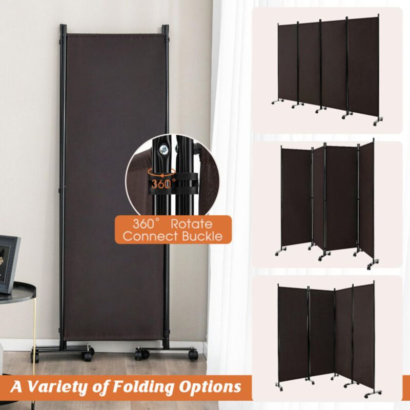 Hivvago 4-Panel Folding Room Divider 6 Feet Rolling Privacy Screen with Lockable Wheels